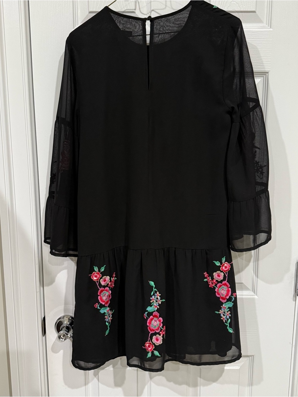 Floral Embroidered Black Tiered Dress - Picture 4 of 7